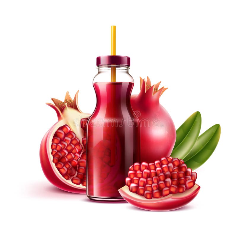 Vector realistic pomegranate juice bottle a fruits.
