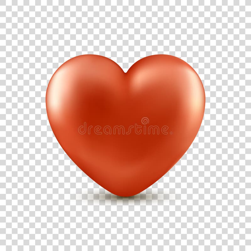 Vector realistic red heart isolated on transparent background. Decorative design element for Valentine`s Day, love card, wedding