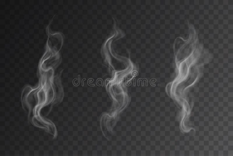 Vector realistic smoke or steam set isolated on dark background stock illustration