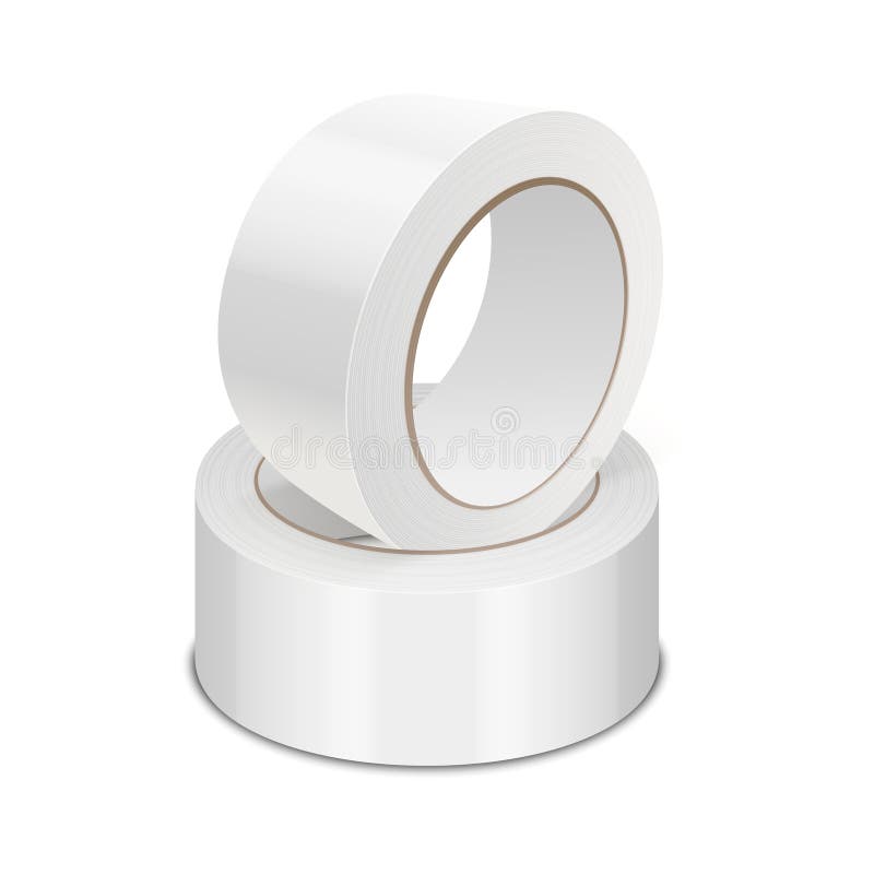 Vector Realistic White 3d Glossy Tape Roll Template for Logo, Print, Mock-up Set Closeup Isolated on White Background. Design Template of Packaging Sticky Tape Roll or Adhesive Tape for Mockup. Packaging tape logo vectors