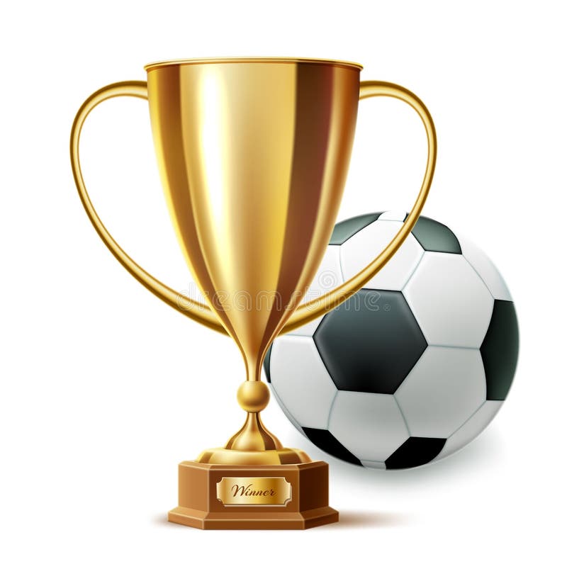 Vector realistische gouden het voetbalbal van de trofeekop stock illustratie Vector realistische gouden het voetbalbal van de trofeekop stock illustratie