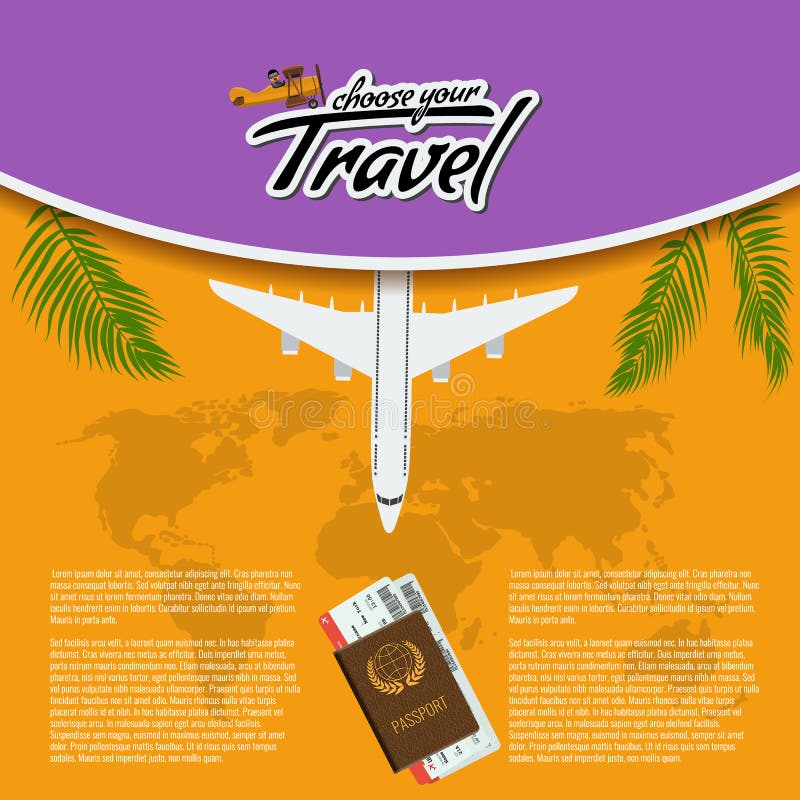 Vector realistische Reise 3D und bereisen Sie kreatives Plakat-Design mit realistischem Flugzeug, Weltkarte, Pass und Flugtickets lizenzfreie abbildung Vector realistische Reise 3D und bereisen Sie kreatives Plakat-Design mit realistischem Flugzeug, Weltkarte, Pass und Flugtickets lizenzfreie abbildung