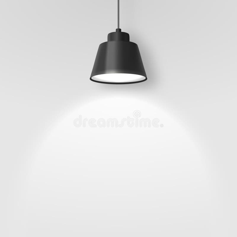 Vector realistischen Scheinwerfer, Hang Ceiling Lamp oder Leuchter des Schwarz-3d auf dem Seil, welches die Wand-Nahaufnahme auf lizenzfreie abbildung