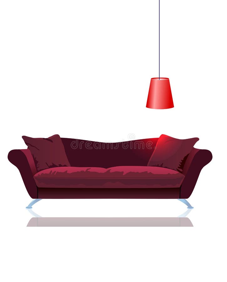 Vector red sofa with lamp vector illustration