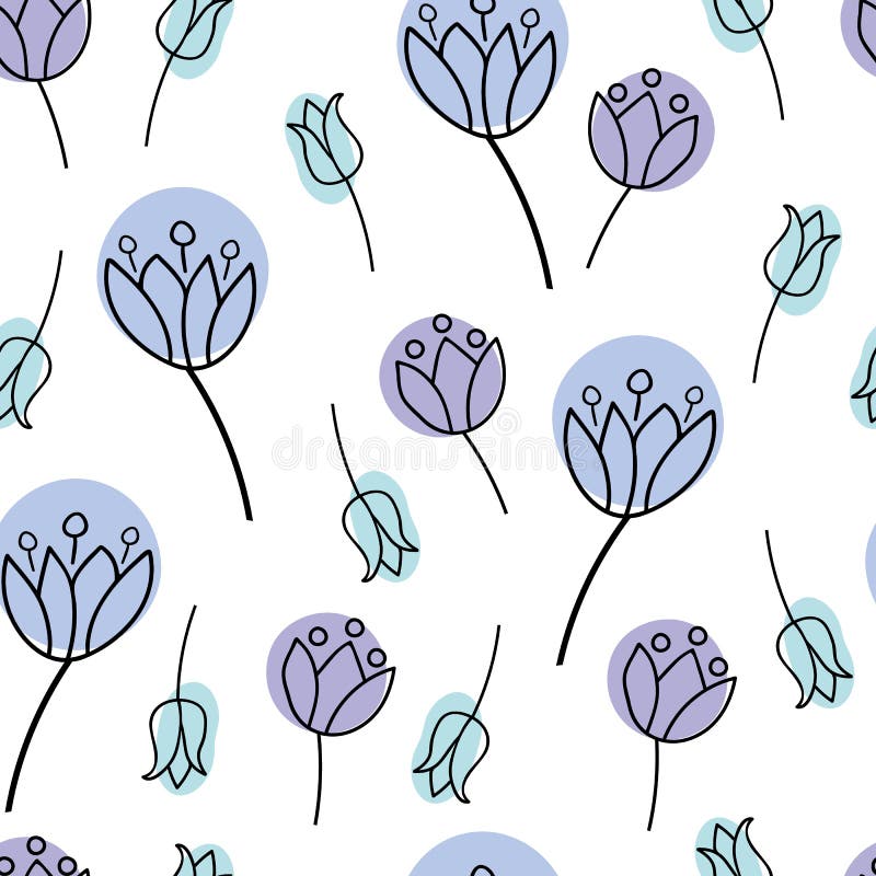 Vector Pattern With Blue And Purple Doodle Flowers Stock Illustration ...