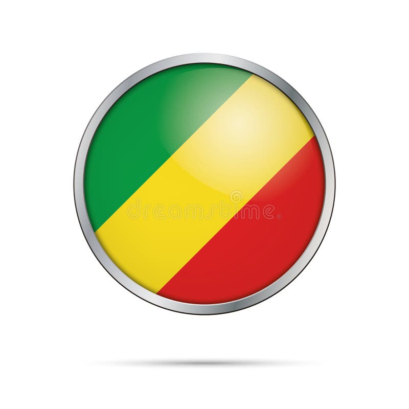 Vector Republic of the Congo flag in glass button style. stock illustration
