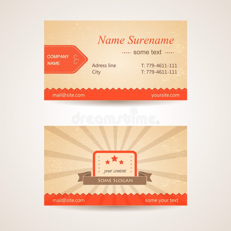 Vector retro business card. Front and back side royalty free illustration
