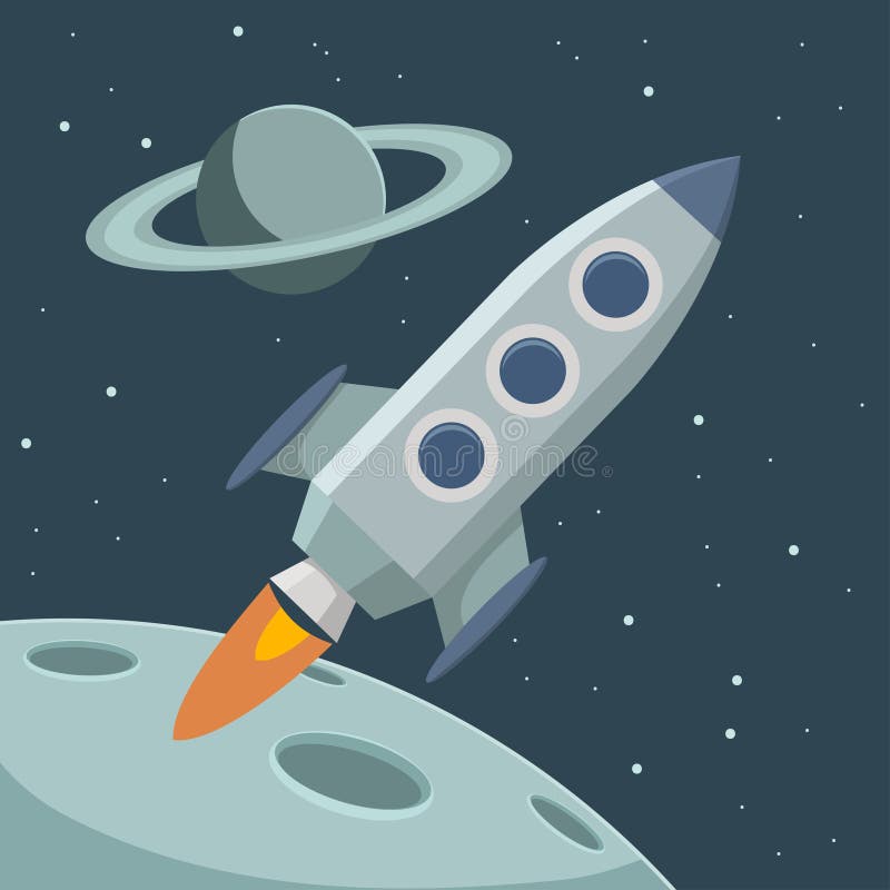 Vector retro space with rocket and planets royalty free illustration