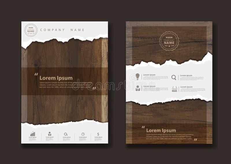 Vector ripped paper on texture of wood background