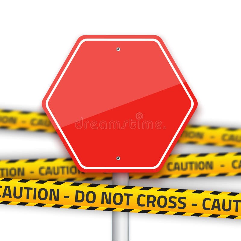 Vector Road Stop Sign with Yellow Police Strip. Realistic Vector