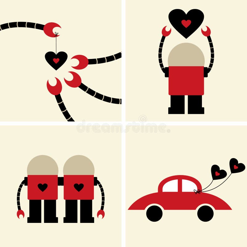 Vector robot with heart card stock illustration