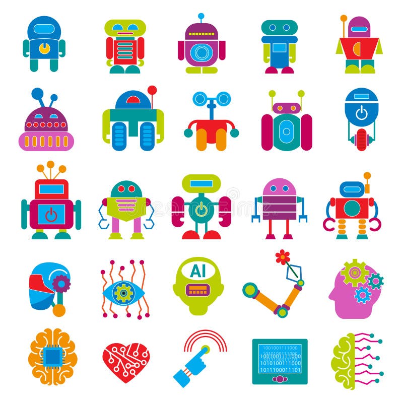 Vector robot technology design futuristic kid flat baby children cyborg robotic character machine science future vector illustration Vector robot technology design futuristic kid flat baby children cyborg robotic character machine science future vector illustration