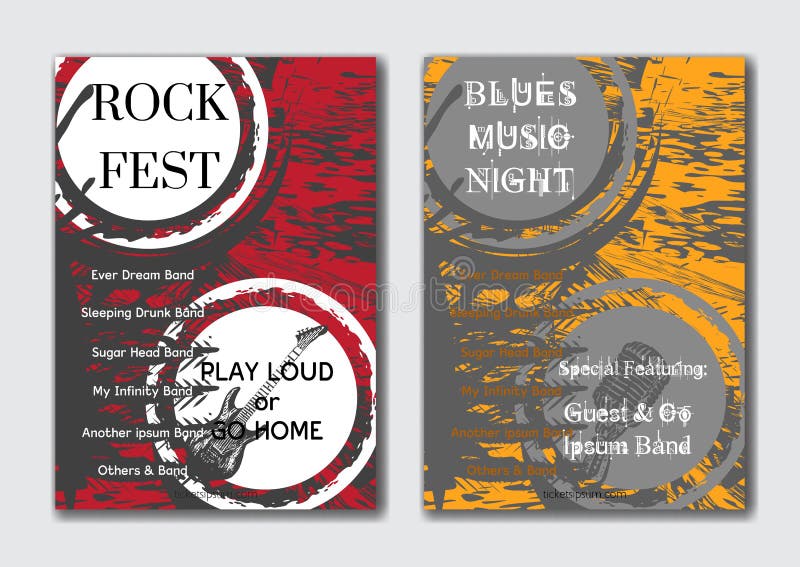 Vector rock, jazz or blues music poster templates set.