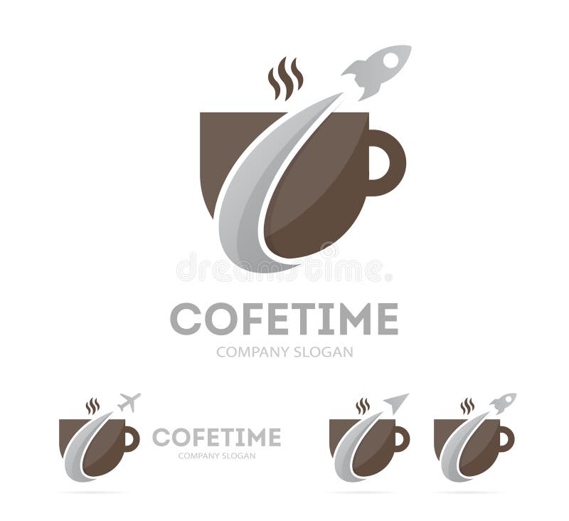 Vector of Rocket and Coffee Logo Combination. Airplane and Coffeehouse