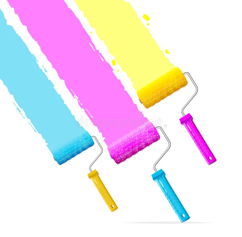 Vector Roller Brushes with CMYK Paint Stock Vector Illustration of