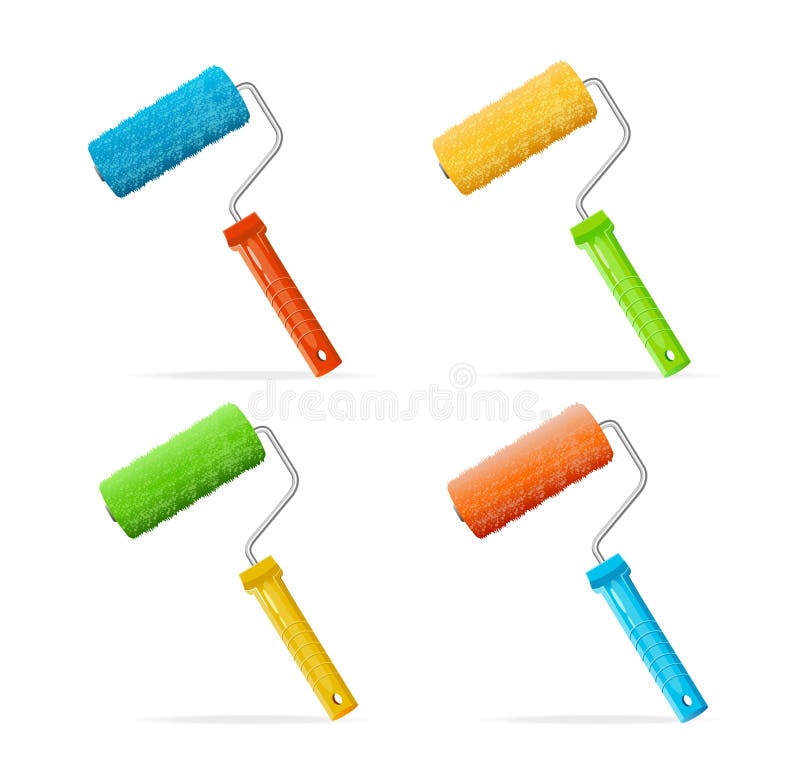 Vector Roller Brushes Set with Colors Paint Stock Vector Illustration