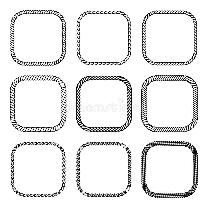 Vector rope set of thick and thin square frames. vector illustration
