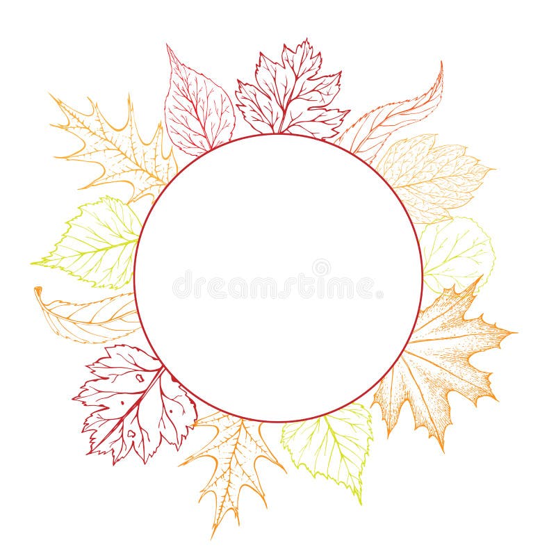 Vector round frame with autumn leaves. fall wreath. autumnal background, banner, poster, flyer label template. Autumn royalty free illustration Vector round frame with autumn leaves. fall wreath. autumnal background, banner, poster, flyer label template. Autumn royalty free illustration