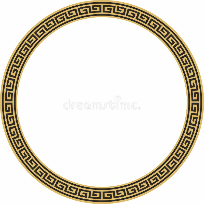 Vector round gold and black classic frame. Greek meander.