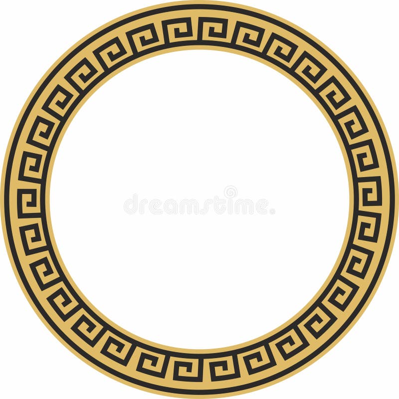 Vector Round Greek Gold on the Black Background Ornament. Meander in a ...