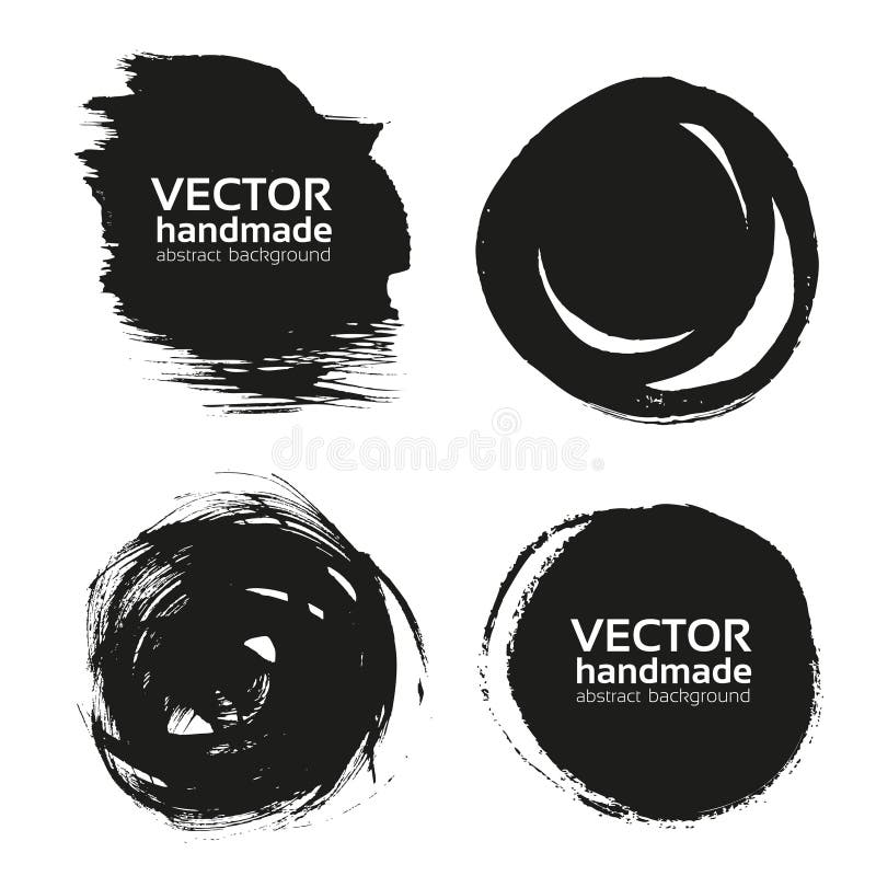 Vector round handmade black strokes- backgrounds painted by brush isolated on a white royalty free illustration