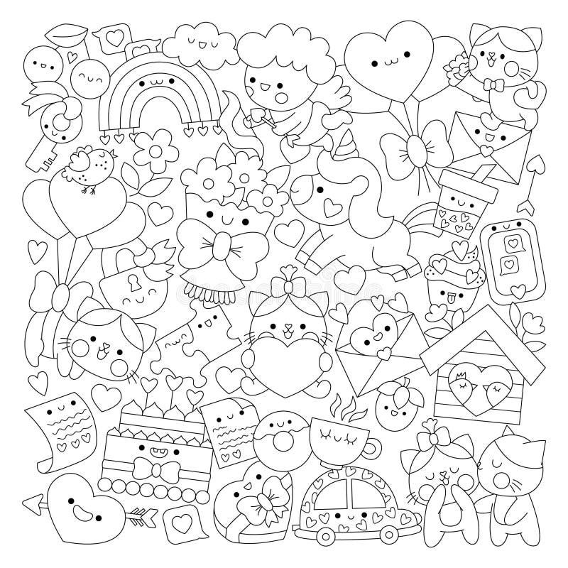 Kawaii Coloring Page Set, Cute Kawaii Coloring Pages For Kids And