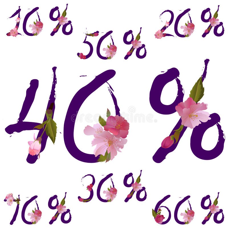 Vector sale percents with spring sakura flowers royalty free illustration