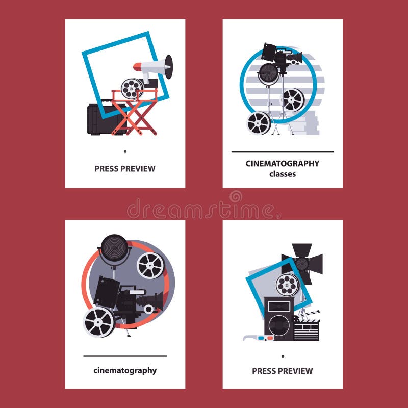 Vector Sammlung mit vertikalen Karten und Fliegerschablonen auf dem weißen Hintergrund, der der Kinoproduktion eingeweiht wird un lizenzfreie abbildung Vector Sammlung mit vertikalen Karten und Fliegerschablonen auf dem weißen Hintergrund, der der Kinoproduktion eingeweiht wird un lizenzfreie abbildung