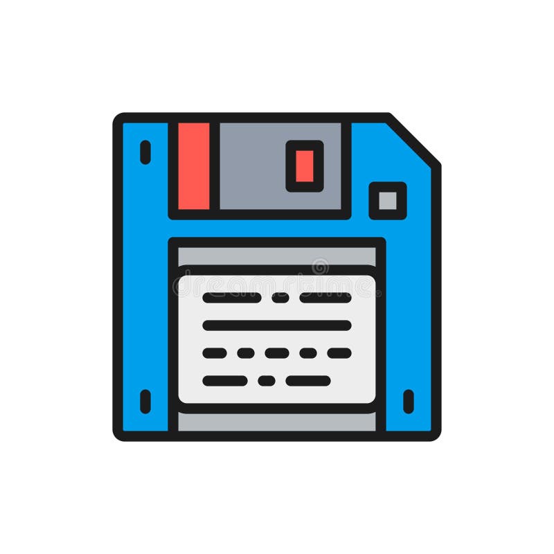 Vector save, diskette, floppy disc flat color line icon. stock illustration Vector save, diskette, floppy disc flat color line icon. stock illustration