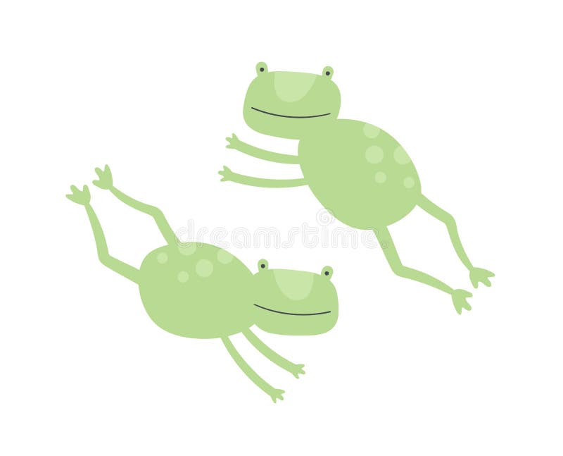Vector scandinavian animal character illustration. Colorful childish cute jumping frog isolated on white background. Design for