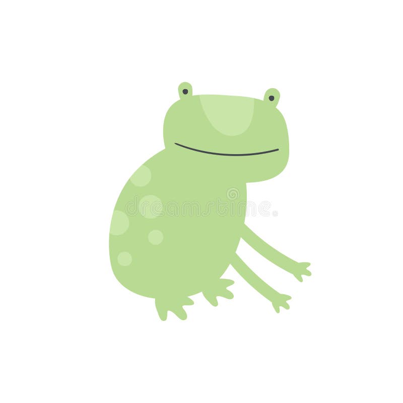 Vector scandinavian animal character illustration. Colorful childish funny green frog sit and waiting isolated on white background