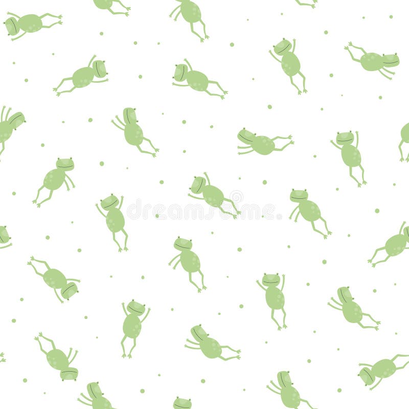 Vector scandinavian animal character seamless pattern. Colorful childish funny frog with dots jumping isolated on white background