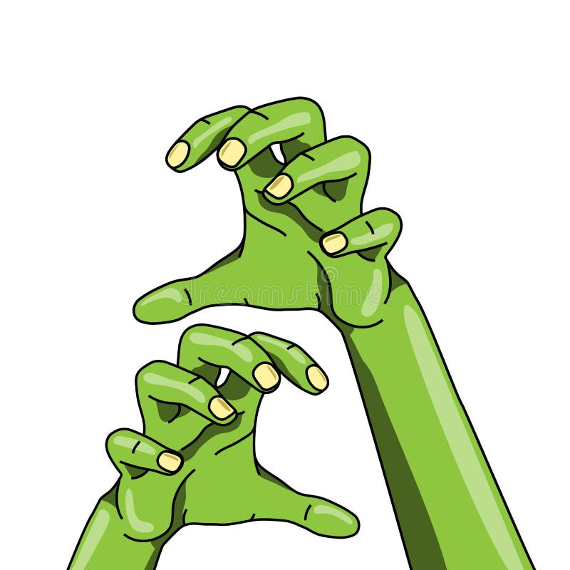 Vector scary green zombie hands in comic style isolated on white vector illustration