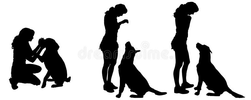 Vector Schattenbild Einer Frau Mit Einem Hund Vektor Abbildung