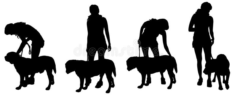 Vector Schattenbild Einer Frau Mit Einem Hund Vektor Abbildung