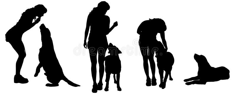 Vector Schattenbild Einer Frau Mit Einem Hund Vektor Abbildung