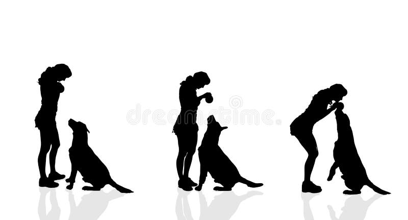 Vector Schattenbild Einer Frau Mit Einem Hund Vektor Abbildung