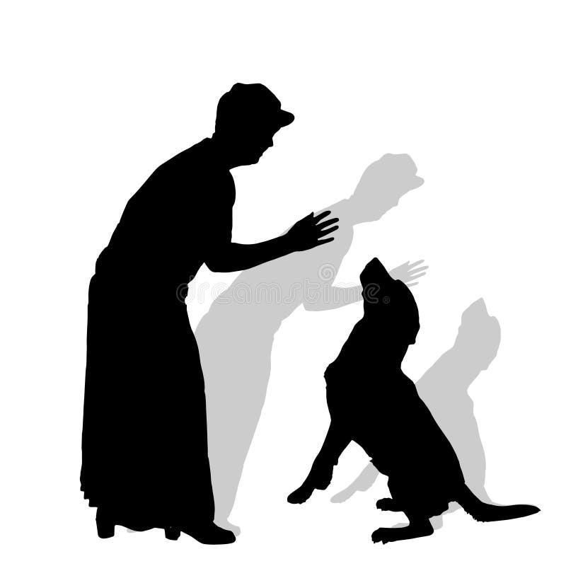 Vector Schattenbild Einer Frau Mit Einem Hund Vektor Abbildung