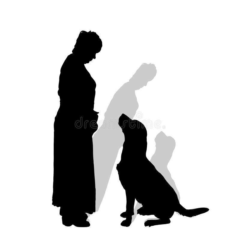 Vector Schattenbild Einer Frau Mit Einem Hund Vektor Abbildung