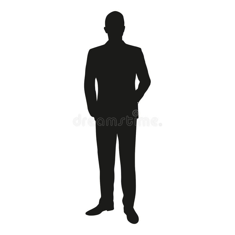 Vector silhouette of a man standing in a suit at the lecture. Businessman, teacher, lawyer, merchant, dealer manager, engineer, politician, presenter, actor. Vector silhouette of a man standing in a suit at the lecture. Businessman, teacher, lawyer, merchant, dealer manager, engineer, politician, presenter, actor