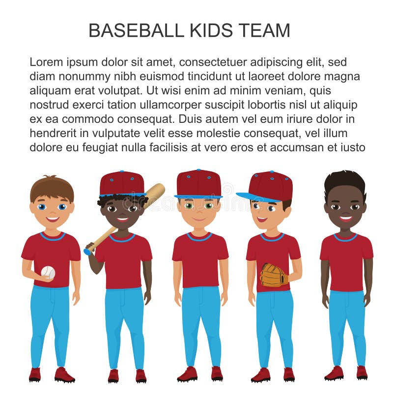 Vector Cartoon school baseball kids team in uniform stock illustration