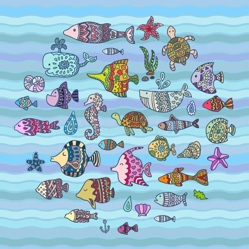 Vector sea animals. Beautiful vector design