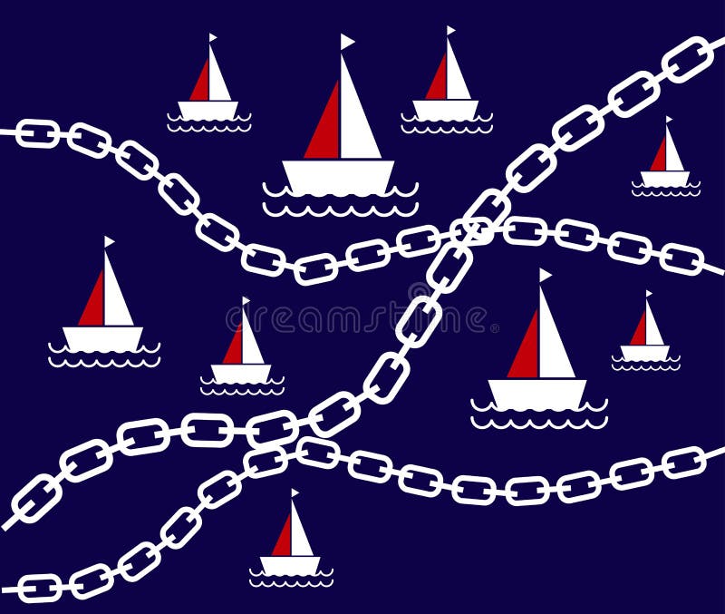 Vector of Sea Pattern. Marine with Chains pattern stock illustration