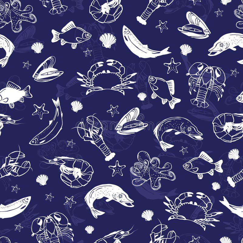 Vector seafood seamless pattern