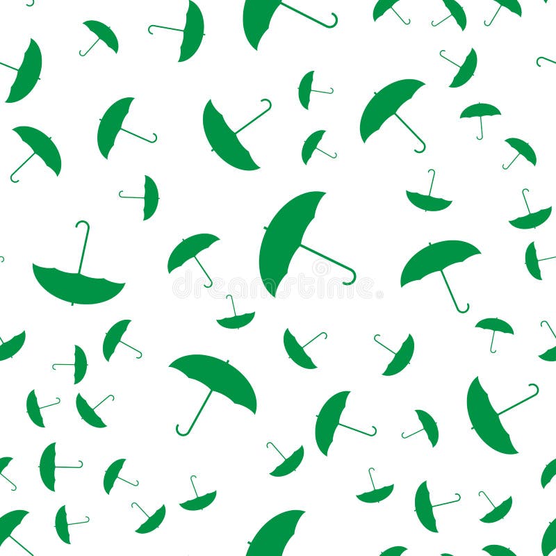 Vector Seamless Abstract Pattern. Green Umbrellas on White Background Stock Illustration
