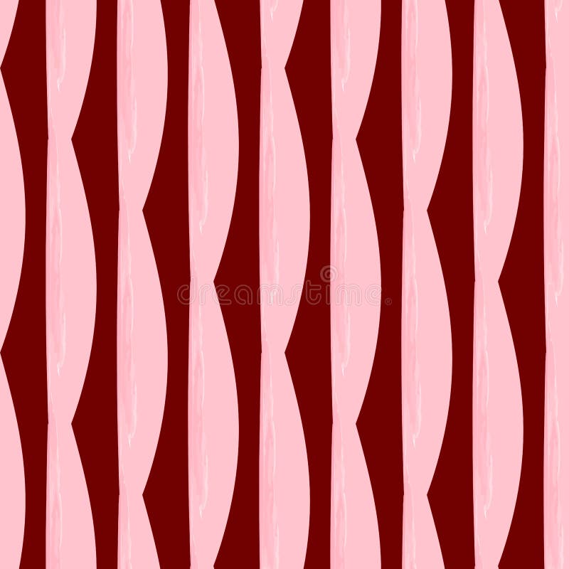 Vector seamless abstract pattern of pink vertical wavy stripes on burgundy background for textile design