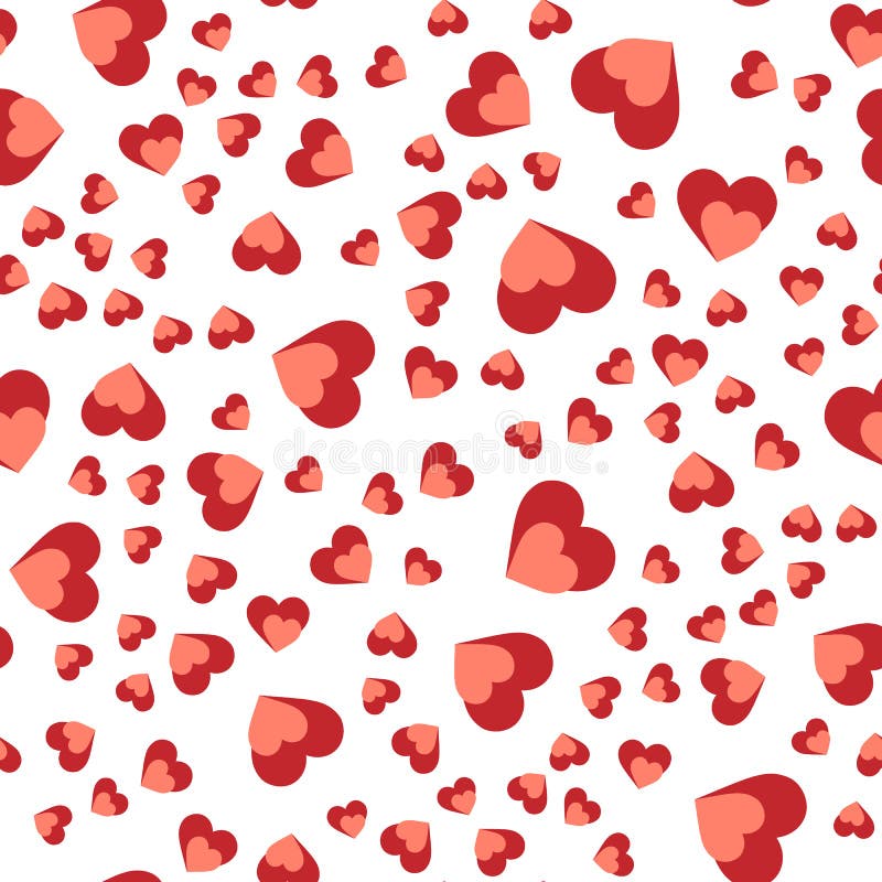 Vector Seamless Abstract Pattern. Red Hearts on White Background Stock