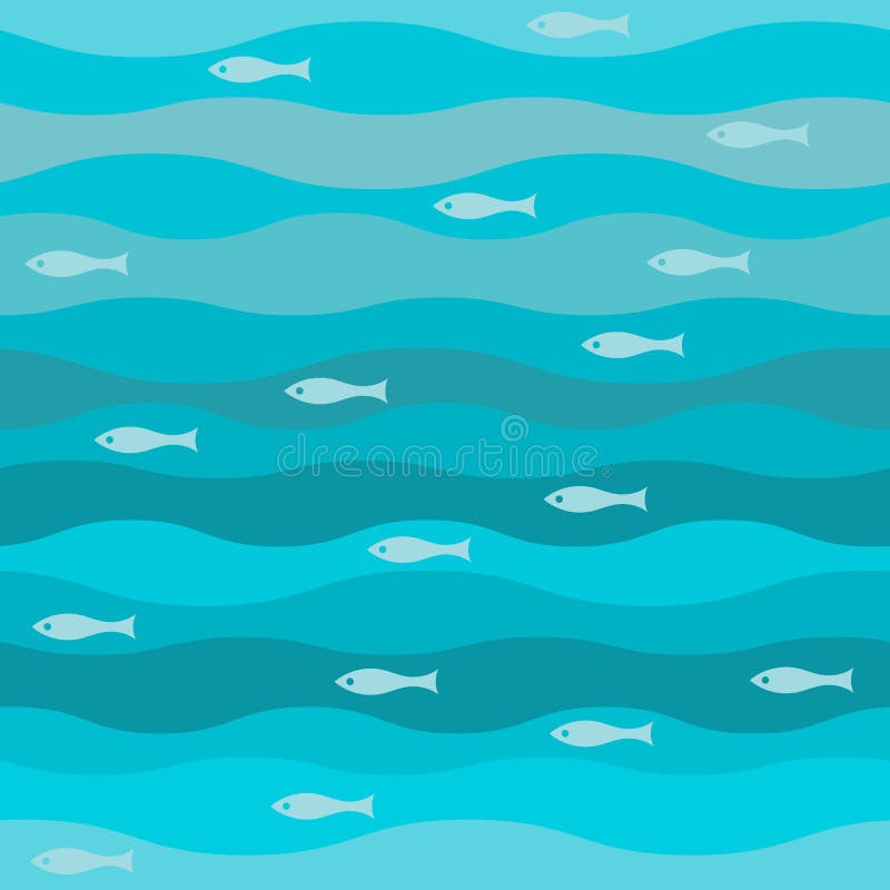 Vector seamless abstract pattern, waves fish vintage retro