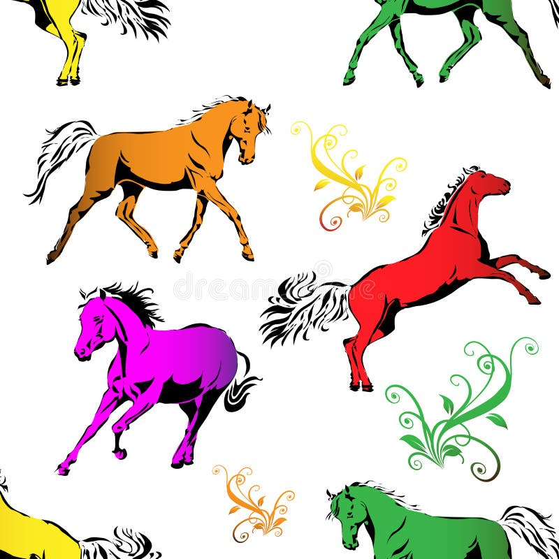Vector seamless background with beautiful colored horses. stock illustration Vector seamless background with beautiful colored horses. stock illustration