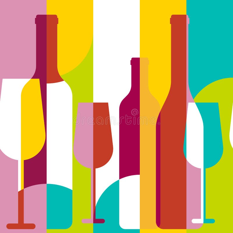 Vector seamless background, wine bottle and glass silhouette. Ab